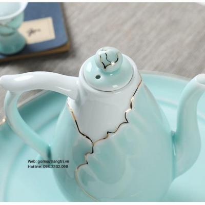BỘ ẤM CHÉN MEN NGỌC VIỀN VÀNG